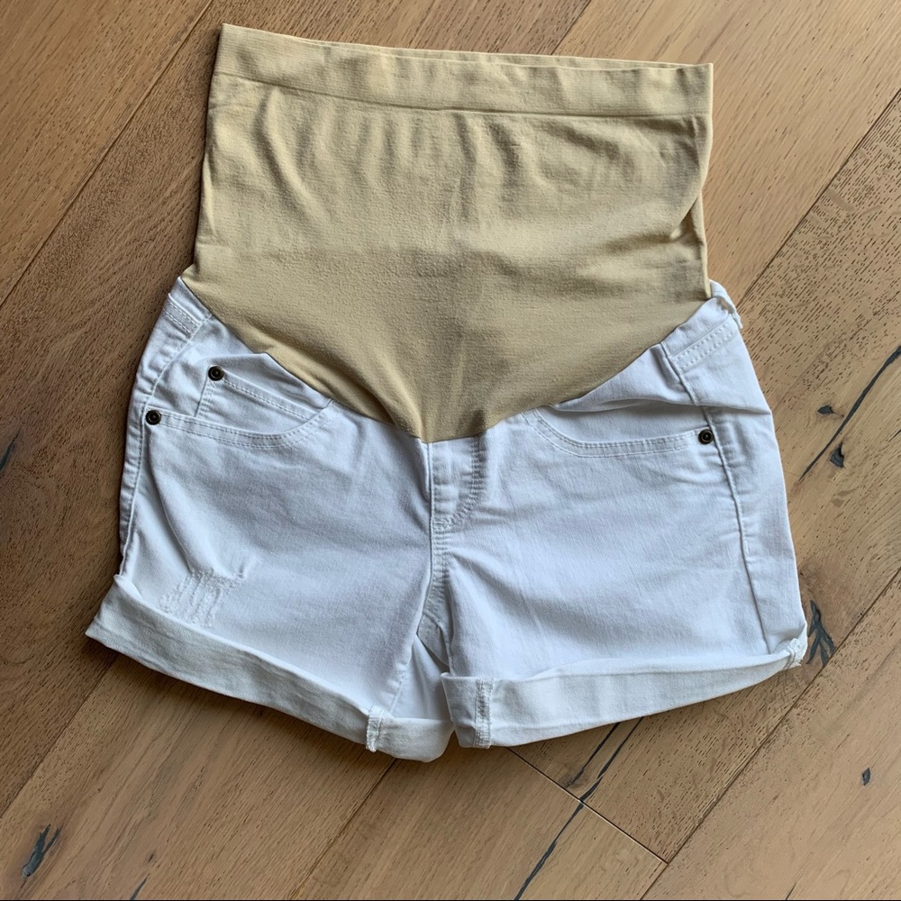 A:Glow white denim maternity shorts size 2